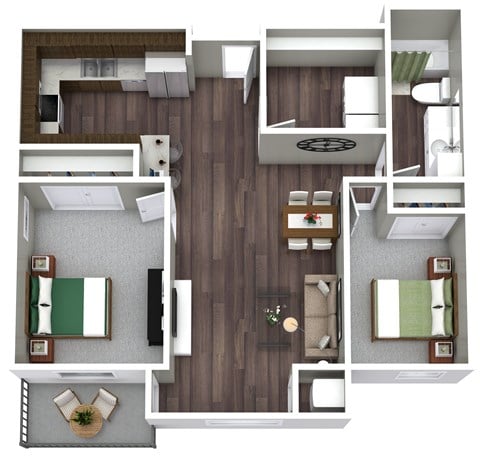 Floor plan for 2 beds, 1 bath, 994 sqft